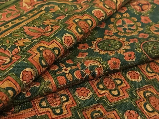 Rakuten - 平和屋着物▽上質な紬　単衣　手描き　横段更紗花文　正絹　逸品　AABG0231jh