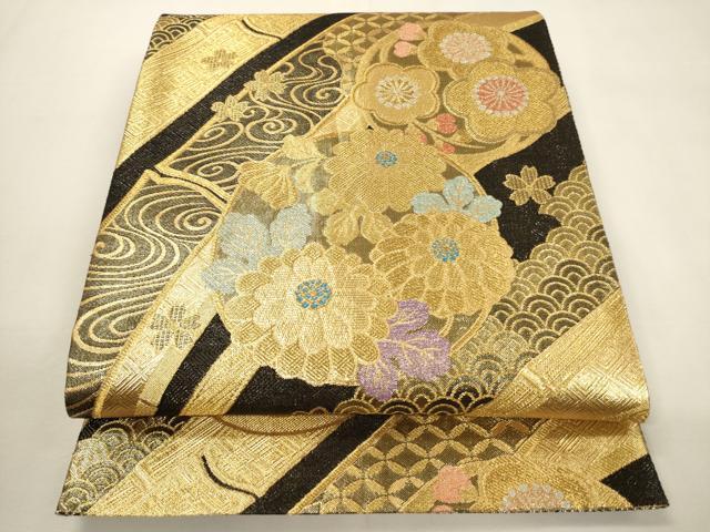 平和屋着物▼佐賀錦　六通柄袋帯　華麗　花丸吉祥斜線文　金銀糸　正絹　逸品　CABA5915ak