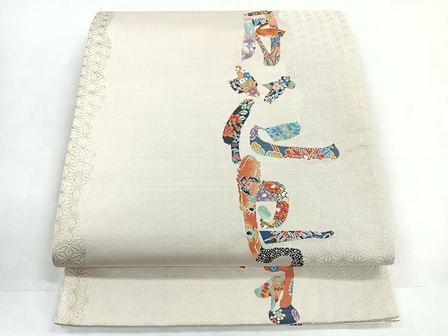 平和屋着物◎六通柄袋帯 花鳥雪月花 金糸 正絹 逸品 CABC1817nb