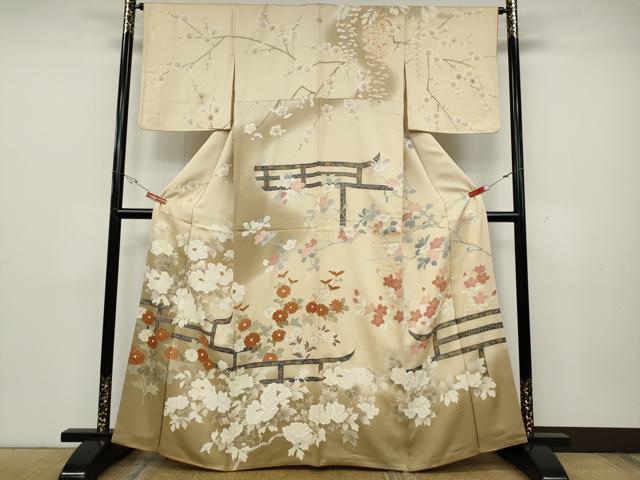 平和屋着物●訪問着　刺繍　草花文　暈し染め　金彩　正絹　逸品　CABD0365ut