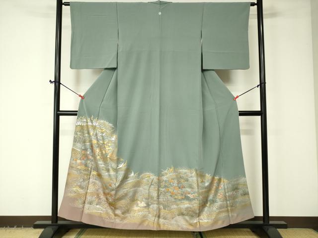 平和屋着物■豪華色留袖 飛鶴鴛鴦草花文 暈し染め 金銀彩 正絹 逸品 DAAQ5263cm