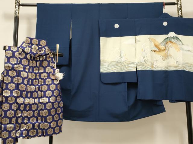 Kimono （For Girls） - 平和屋着物[]七五三　男の子　祝着・羽織・行灯袴・小物セット　鷹　鷲　立波風景文　金彩　DABC5171ma