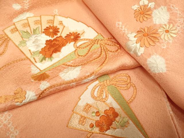 平和屋着物■訪問着 絞り 刺繍 檜扇花文 正絹 逸品 DABD2297du