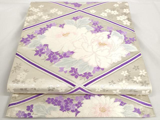 平和屋着物◎六通柄袋帯　唐織　草花菱文　金銀糸　正絹　逸品　AAAO6845st