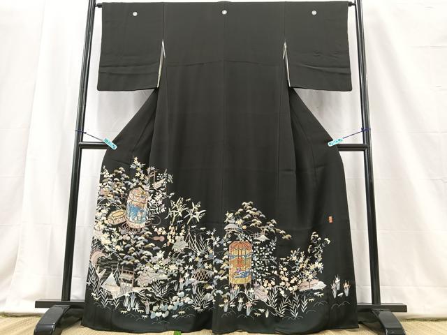 平和屋着物■豪華黒留袖 作家物 貝桶風景花鳥文 正絹 逸品 BAAN9493ow