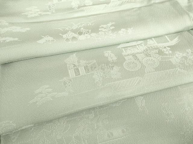 ■■■　サイズ　■■■ 身丈 158cm（肩から） 裄丈 65cm 袖丈 47cm　縫込み 6.5cm 袖幅 33.5cm 前幅 25cm 後幅 28.5cm 着物縫いこみ 内揚げ 4cm 裄 お袖側 約3cm　身頃側 約3cm ■■■　商品詳細　■■■ 【正絹・一つ紋・未使用】 状態は接写画像のように胴裏にホックシミがございますが その他表地は特に目立ったシミ汚れなどもなく大変良い状態です。 大変上質な逸品になります。 お安く出品致しますので、是非この機会にいかがでしょうか？ ■■■　注意事項　■■■ ■モニター発色の具合により色合いが異なる場合がございます。 ■寸法は多少の誤差が生じる場合がございますのでご了承ください。 ■縫込みの長さが左右非対称の場合は短い部分を記載しております。 左右非対称であってもご返品・お値引き等の保証は出来かねますので、ご了承の上ご購入をお願い致します。 ■シミ等のチェックには注意を払っておりますが、見落としがある場合もございますし、個人の見解も様々ですので神経質な方のご購入はお控えください。 ■箪笥に入っておりました着物や帯なので畳みシワや匂いがあるものもございます。 ■お休みは基本的に土日祝となりますが、その他臨時でお休みする場合がございますのでご了承ください。 ■商品の発送は平日のみの発送となります。 ■夜間と土曜、日曜日はお問い合わせの回答が遅れる場合がございます。 ■当店では、お直し、紋入れ、お手入れ等は承っておりません。 ■生地の状態（ヤケ、経年劣化等）によってはサイズ直しが出来ない場合がございます。 その点もどうかご了承のうえ、ご購入をお願いいたします。 ■弊社で取り扱う商品は一点ものにつき、時期や在庫状況に応じて金額が変更となる場合がございます。 ■検針は行っておりません。予めご了承いただきますようお願いいたします。 ■【洗える着物】と記載のある商品におきましては、商品お届け後に洗濯を行ってしまってからのご返品にはご対応しかねます。 念の為、専門店でのお手入れをお願いいたします。 ■着物のサイズ目安は下記を参考ください↓ ＜女性着物＞　お端折り次第で＋5cm　−1cmが着用可能サイズ 　例）身丈170cmの場合、身長160cm〜175cm ＜男性着物＞　身丈＋約25cm〜27cm程が適応身長 　例）身丈155cmの場合、身長180〜182cm