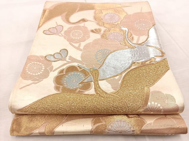 平和屋着物◎六通柄 京袋帯 飛鶴枝梅文 金銀糸 正絹 逸品 BAAV6738yc