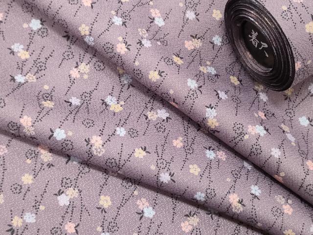 平和屋着物▼小紋　反物　着尺　草花文　洗える着物　未使用　DAAY0629we