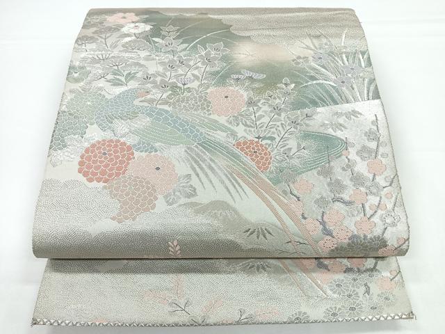 平和屋着物◎六通柄袋帯　花鳥絵図文　プラチナ二重箔　正絹　逸品　CAAZ7273nb