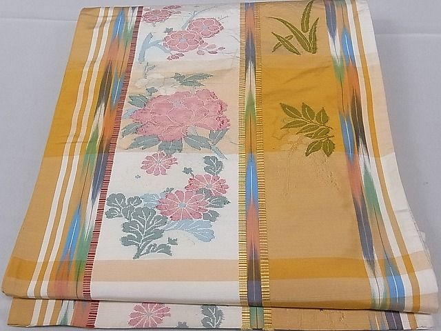 平和屋着物■六通柄袋帯　ふくれ織　草花文　逸品　hy6353