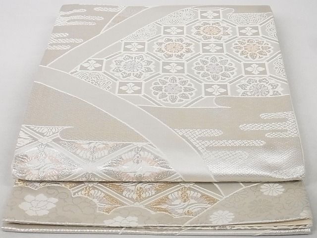 平和屋着物◎六通柄袋帯　蜀紅菱鶴文　金銀糸　正絹　逸品　AAAE3460Ast