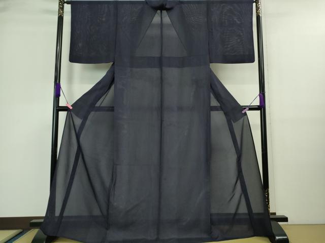 平和屋着物＊極上　夏物　江戸小紋　絽　よろけ縞　深紫色　小田急百貨店扱い　逸品　DZAA9676kh5