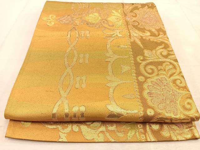 平和屋着物◎六通柄袋帯　更紗花文　金糸　正絹　逸品　BAAU6209yc