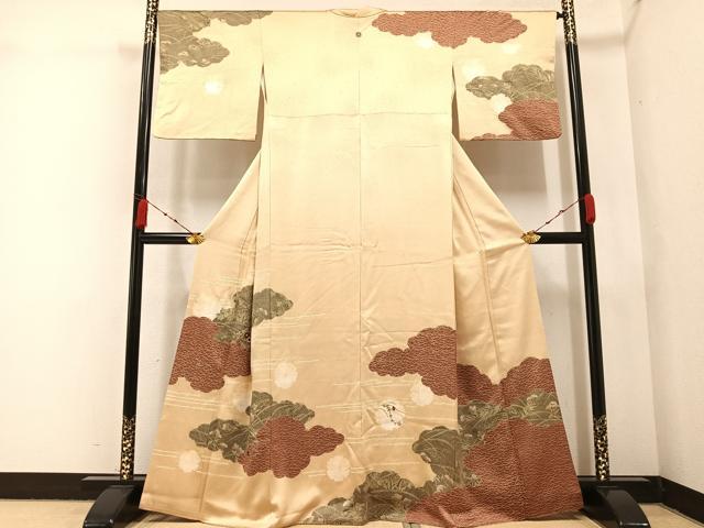 Kimono - 平和屋着物●訪問着　絞り　刺繍　雲重ね草花文　正絹　逸品　AABA4352ph