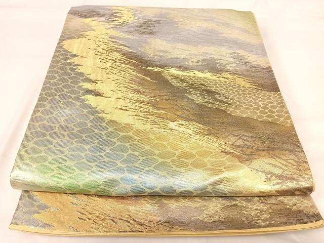 平和屋着物◎六通柄袋帯　石畳文様　金銀糸　正絹　逸品　AABH0345yx
