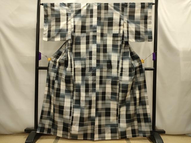 平和屋着物■上質な紬　格子　正絹　逸品　AABK5920sx