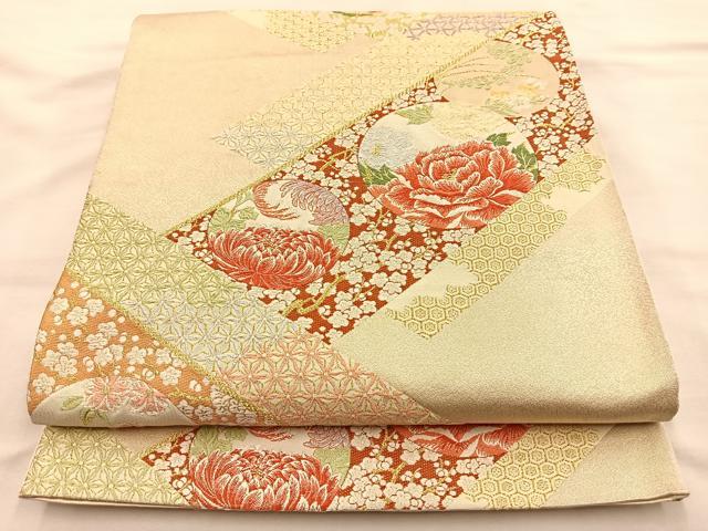 平和屋着物◎六通柄袋帯　唐織　花丸文　金糸　正絹　逸品　BAAS5567du