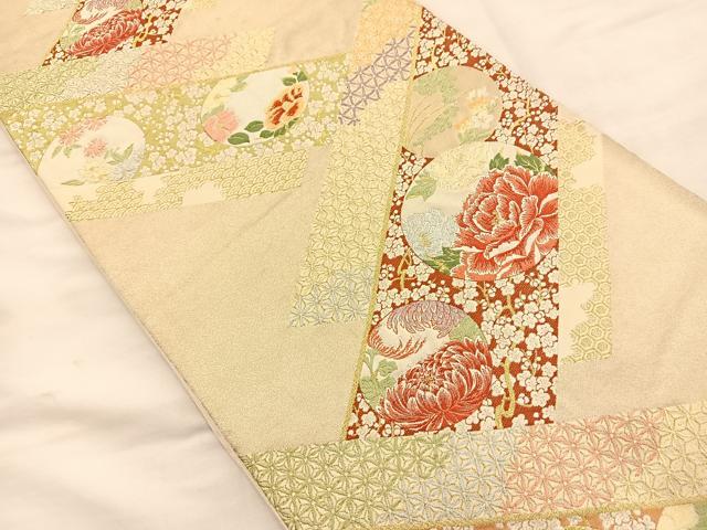 平和屋着物◎六通柄袋帯　唐織　花丸文　金糸　正絹　逸品　BAAS5567du