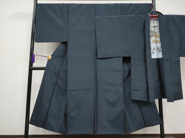 平和屋本店■極上　男性　紬　アンサンブル　色無地　褐返色　逸品　CYAA1503s5