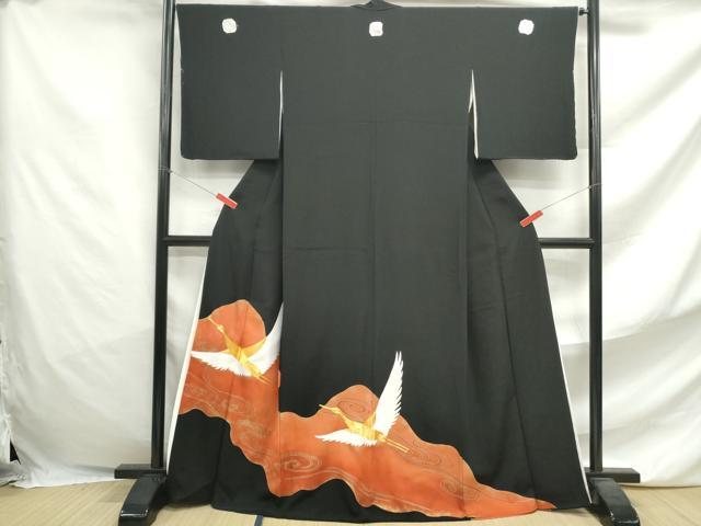 平和屋着物■豪華黒留袖 駒刺繍 流水飛鶴文 金彩 正絹 逸品 DABF4700qa