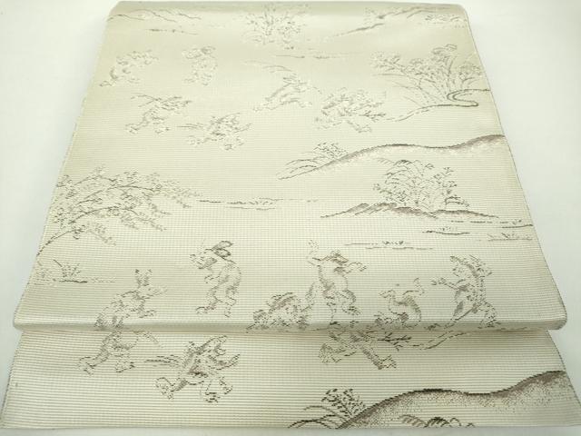 平和屋着物●本場筑前博多織　八寸名古屋帯　鳥獣戯画　正絹　逸品　DAAY1202ps