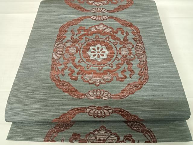 平和屋着物◎六通柄袋帯　瑞祥　幾何学花文　正絹　逸品　AABD5715yx