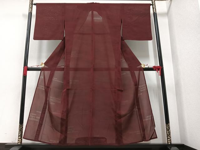 平和屋着物＊夏物 色無地 草花紋紗 栗梅色 正絹 逸品 AAAU2863ph