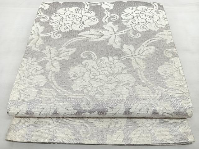平和屋着物◎佐賀錦　全通柄袋帯　花唐草文　銀糸　正絹　逸品　BAAX4141qw