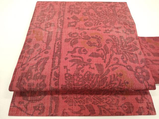 平和屋着物◎九寸名古屋帯 紬地 更紗花鳥文 正絹 逸品 DAAY6170ea