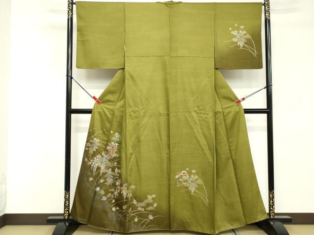 Full-Length Under-Kimono - 平和屋着物■訪問着　刺繍　花蝶文　暈し染め　金銀彩　正絹　逸品　DABE2974cd