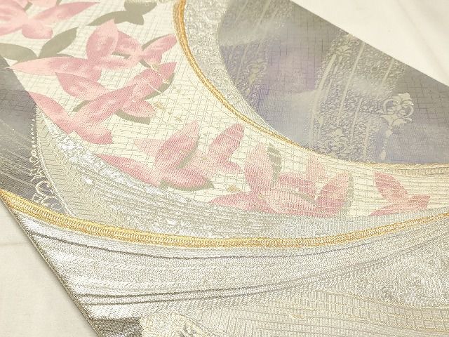 平和屋着物◎六通柄袋帯　舞蝶文　金銀糸　正絹　逸品　AAAK3697Asx