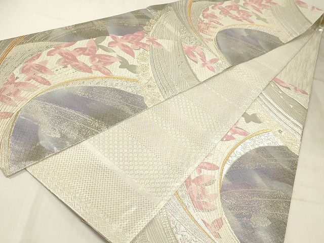 平和屋着物◎六通柄袋帯　舞蝶文　金銀糸　正絹　逸品　AAAK3697Asx