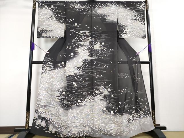 平和屋本店□極上 夏物 小紋 絽 暈し染め 五泉 反端付き 逸品 未使用  