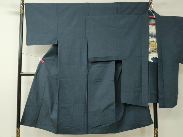 平和屋着物■男性 紬 アンサンブル 濃紺地 正絹 逸品 CAAJ4206ev