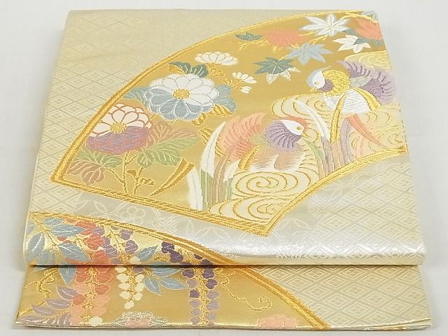 平和屋着物◎西陣 沖野織物 六通柄袋帯 地紙鴛鴦花文 金銀糸 正絹 逸品 AAAG2327Ast