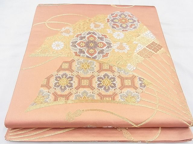 平和屋着物◎六通柄袋帯　唐織　正倉院扇面散らし　金銀糸　逸品　BAAH1006ns