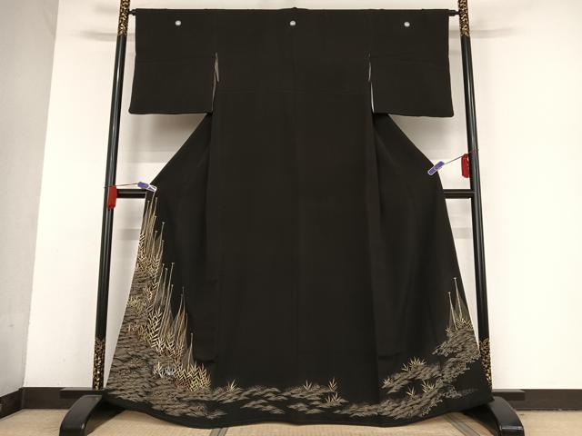 平和屋着物●野口真造 大彦二代目 江戸染繍友 黒留袖 刺繍 網干 金彩 正絹 逸品 AAAU0068np