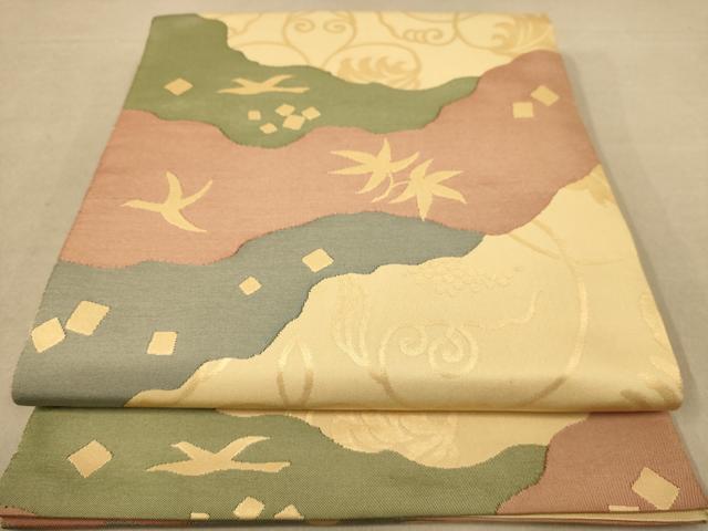 平和屋着物◎六通柄袋帯　道長花鳥文　金糸　正絹　逸品　AABC8512dt