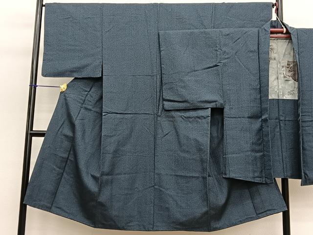 平和屋着物■男性　お召　アンサンブル　絣文様　羽裏：鷹　正絹　逸品　BAAW7682hv
