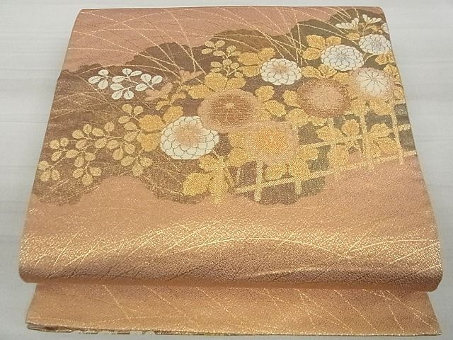 平和屋着物■六通柄袋帯　草花文　金糸　逸品　ga2054