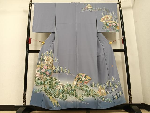 平和屋着物●訪問着　友禅　作家物　扇面草花文　暈し染め　正絹　逸品　AABD6034ph