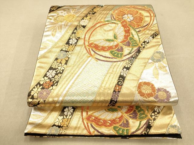 平和屋着物◎六通柄袋帯 唐織 花蝶丸熨斗文 金銀糸 正絹 逸品 AAAO8659fw