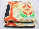 平和屋着物◎六通柄袋帯 唐織 向かい蝶亀甲花文 黒地 金銀糸 逸品 BAAH0072ow