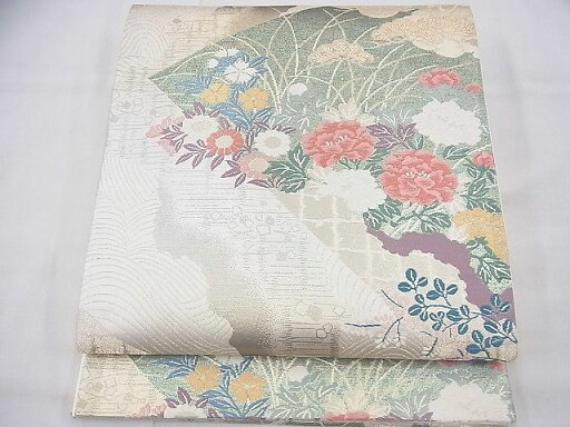 平和屋着物◎六通柄袋帯 唐織 色紙重ね秋草文 金銀糸 逸品 BAAG7989fk 平和屋着物◎六通柄袋帯 唐織 色紙重ね秋草文 金銀糸 逸品 BAAG7989fk