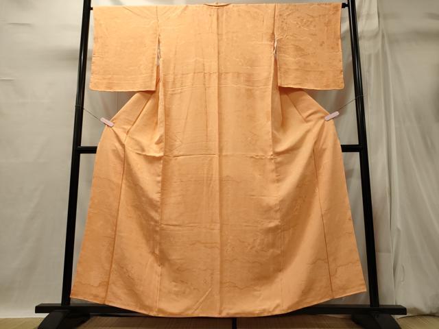 平和屋の平和屋着物■上質な色無地 御所車花松地紋 萱草色 正絹 逸品 未使用 CABI1822oy｜アングル2