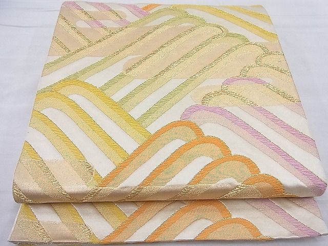 平和屋着物◎六通柄袋帯　唐織　エ霞立波文様　金糸　逸品　BAAG6266ea(4)