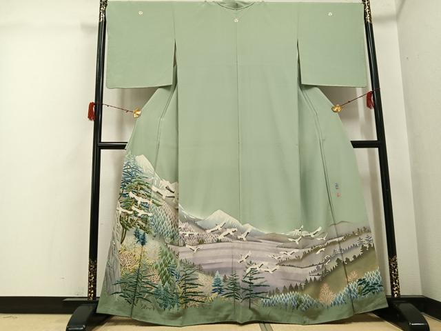 Rakuten - 平和屋着物●本加賀友禅作家　西尾翆峰　色留袖　遠山群れ鶴樹林文　暈し染め　正絹　逸品　未使用　AABH3138ph