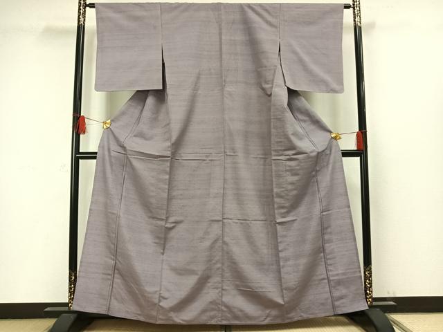 平和屋着物▽上質な紬　単衣　色無地　牡丹鼠色　正絹　逸品　AAAW1415fy