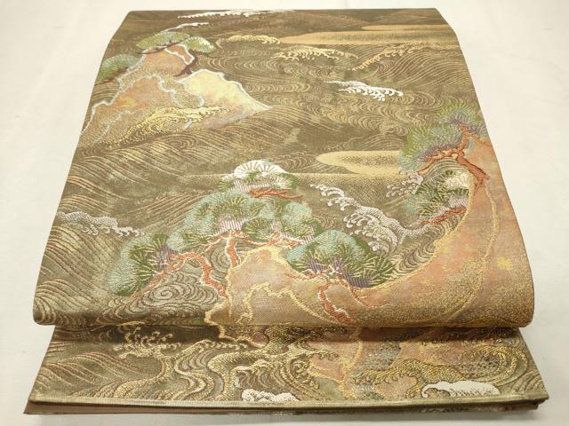 平和屋着物◎六通柄袋帯　立波浜松文　金銀糸　正絹　