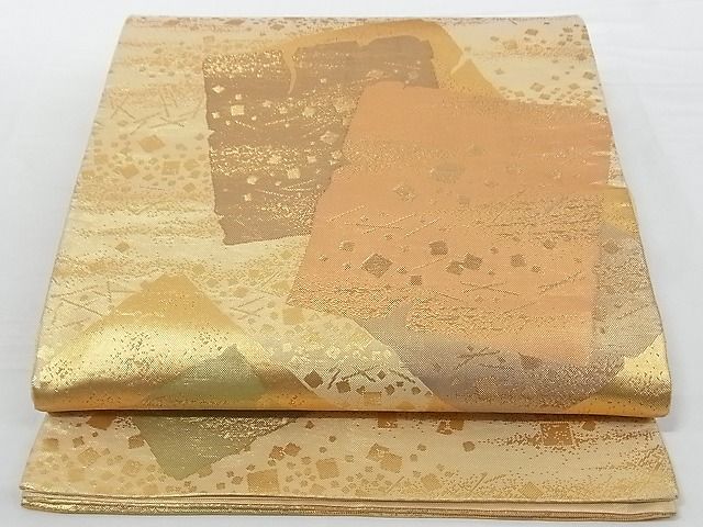 平和屋着物■佐賀錦 六通柄袋帯 破れ色紙 金糸 正絹 逸品 A-gk1289